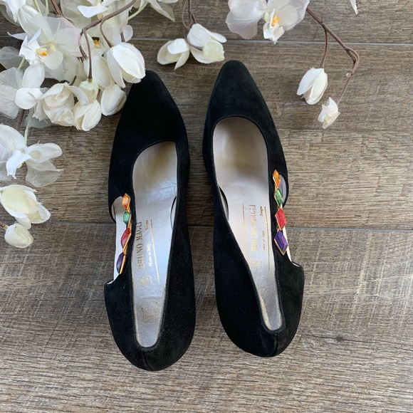 Bruno Magli Black Studded Velvet Heels - Picture 5 of 8